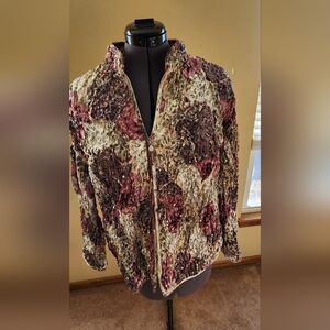 MSK Vintage Women’s Decorative Jacket Pink Floral 1xl Plus Size Sequins Zipper